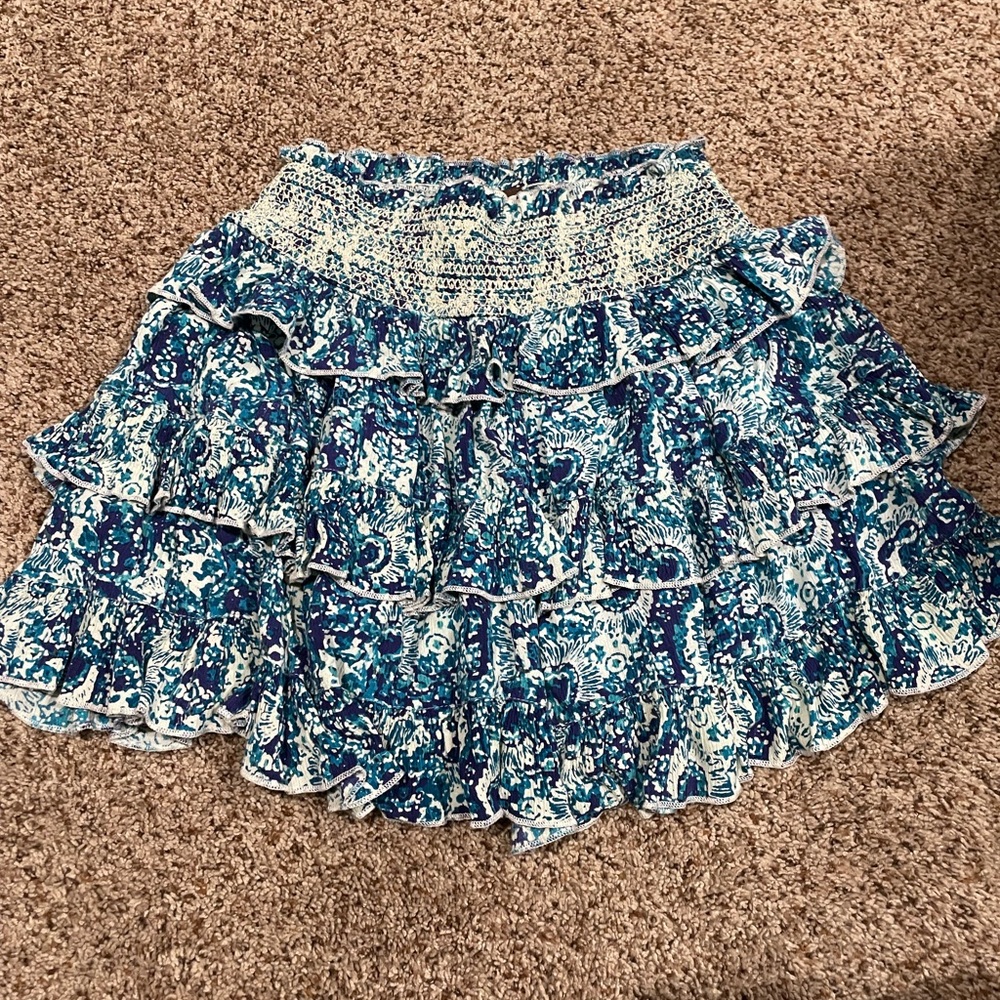 Free People Blue and White Ruffled Mini Skirt